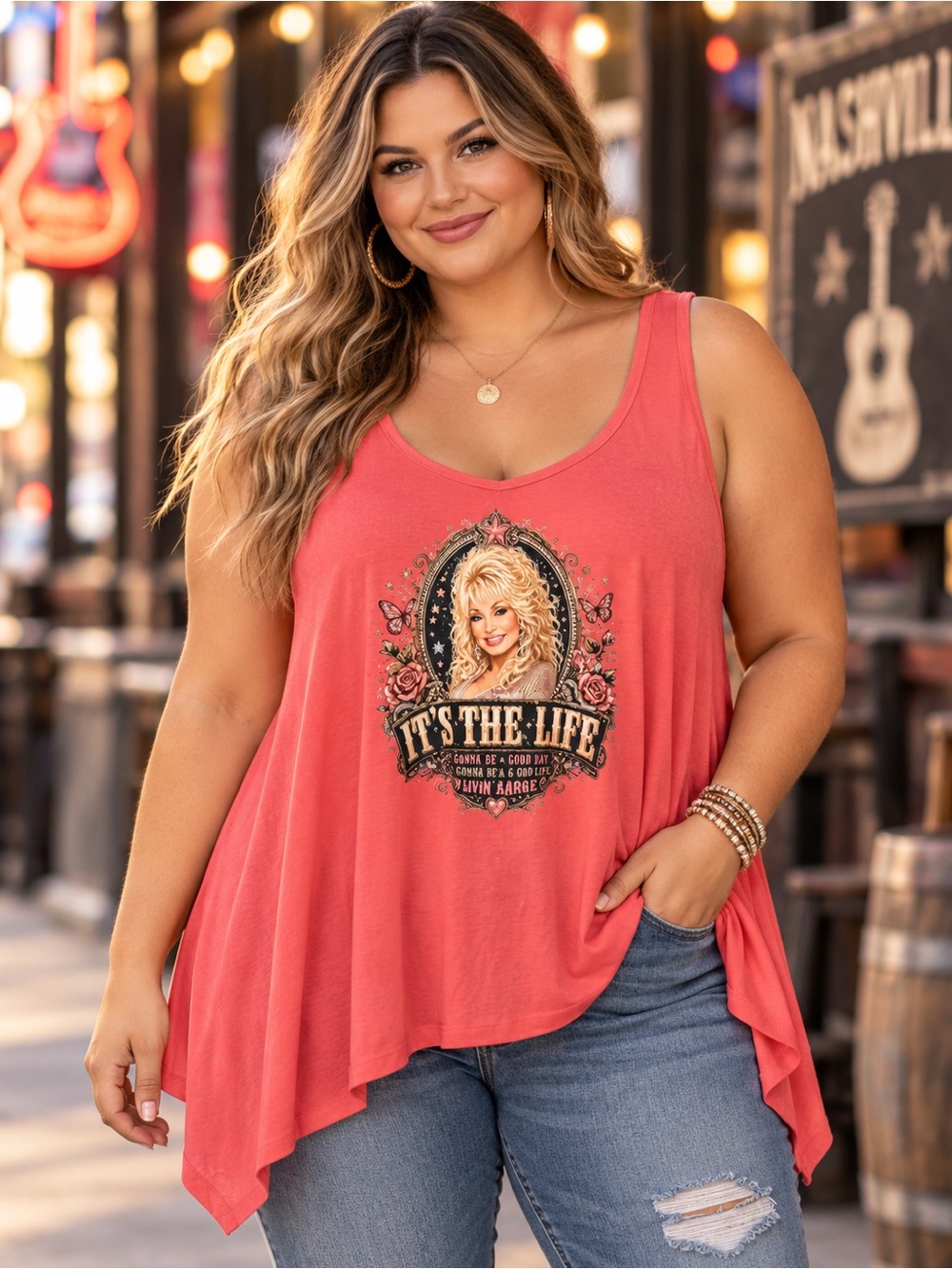 🆕 Custom Dolly Parton Sharkbite HemTank Top XL NWT